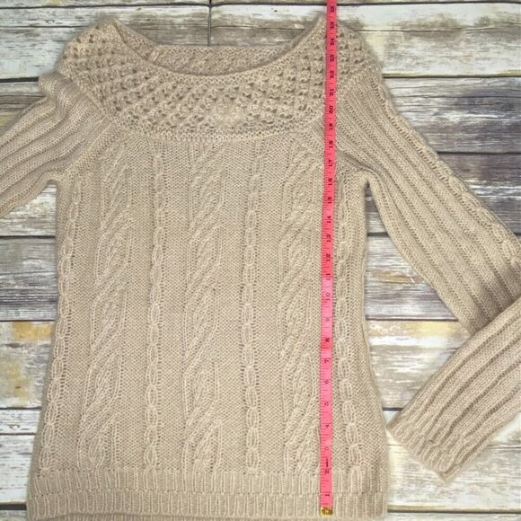 Ann Taylor LOFT Cable Knit Tan Mohair Blend Open Knit Boat Neck Sweater Tunic - Picture 7 of 9